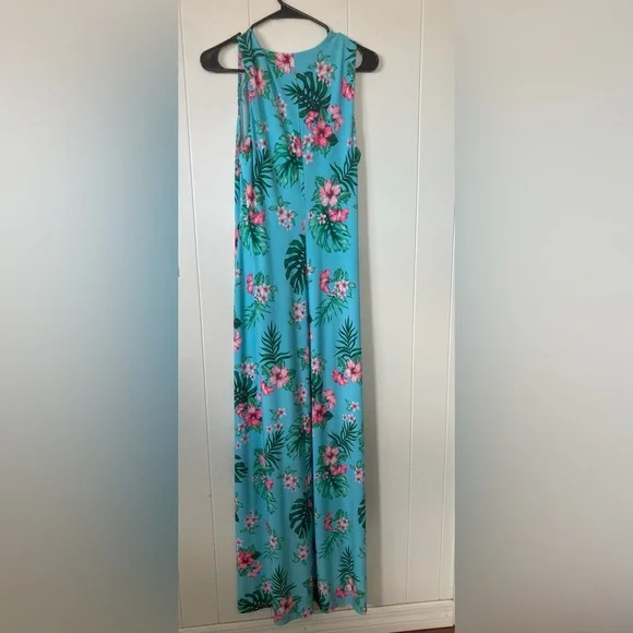 Tommy Bahama SZ M Sleeveless Tropical Floral Maxi Dress in Blue and Pink - Picture 4 of 12